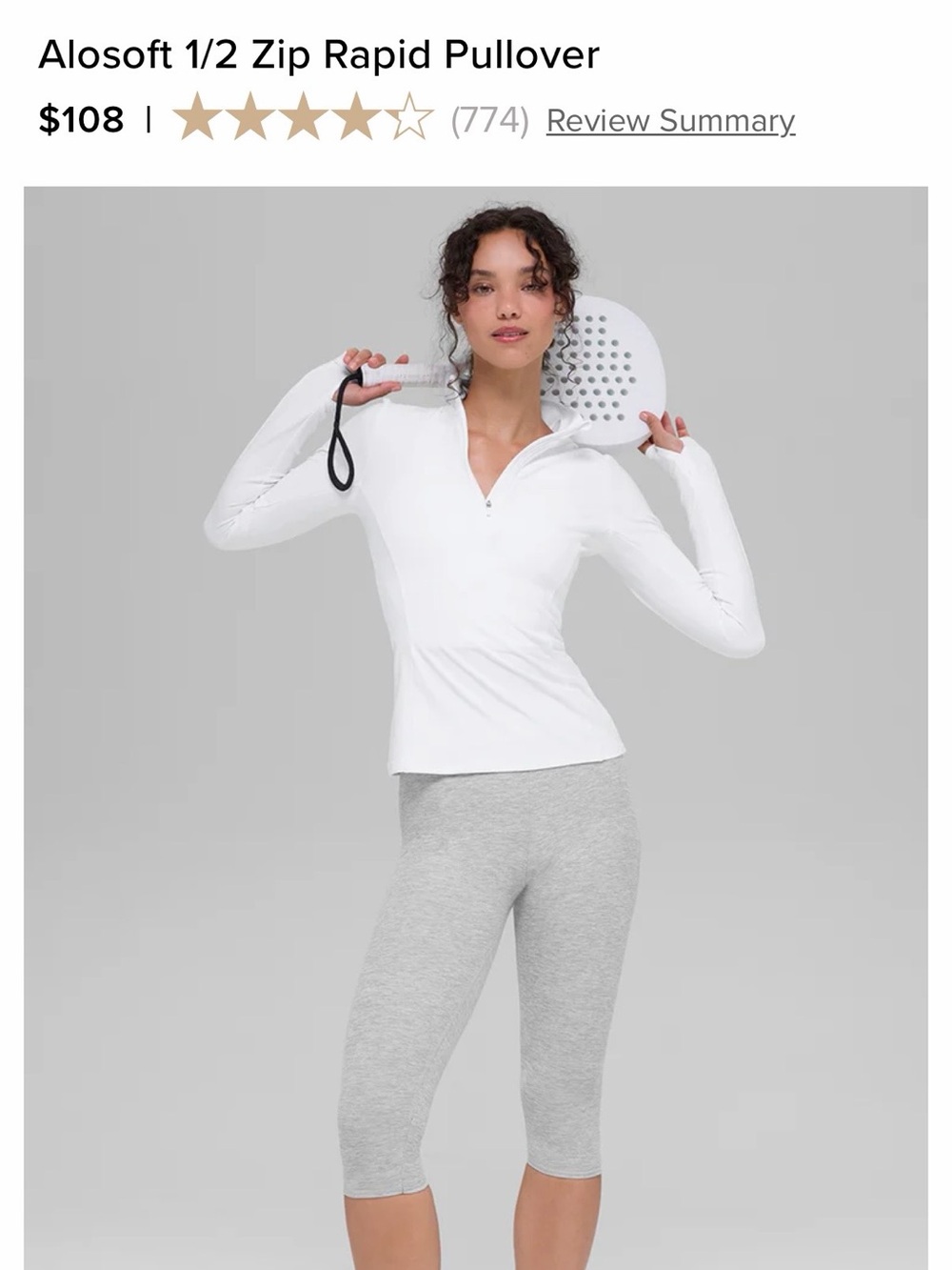 NWOT ALO Yoga White 1/2 Zip Aloft Pullover